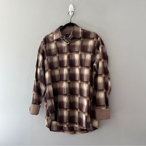 Bugatchi Uomo Mens Plaid button Up Dress Shirt Flip Cuff Cotton Size Medium